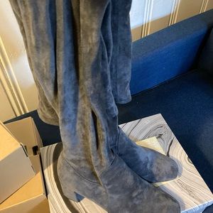 Women suede thigh high heeled boots